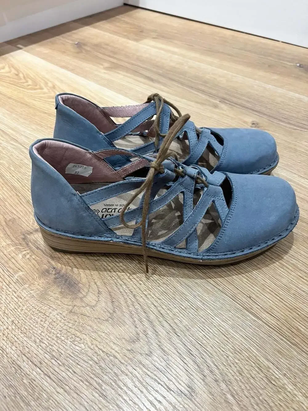 Naot Calathea Ghillie Blue Nubuck Lace Up Leather Covered Toe Shoes Size 37
